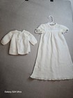 Vintage Baby Christening Layette 3-piece Set White Crochet Made In Spain