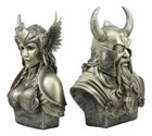 Norse Viking Mythology Chief God Odin And Goddess Valkyrie Busts Statue Set