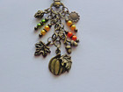 Autumn Fall Harvest Pumpkin Maple Leaf Beads Key Chain Purse Clip Bag Charm Fob