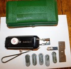 Vintage Singer Sewing Machine Button Hole Attachment Templates Green Case