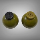 Vintage Bakelite Salt   Pepper Shakers Ball Art Deco Small Avocado Green 