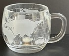 Vintage 1970 s The Nestle Co  Clear Etched Glass Globe World Coffee Mug 8 Oz