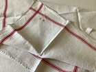 One Antique French Rustic Linen Torchon  Kitchen Dish Towel Red Stripes Mono Ld