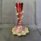 Antique Uranium Glass Frill   Cranberry Glass Vase Hand Blown