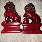 Feng Shui Red Resin Pair Of Foo Dogs Guardian Lion Figurines 6 5 t X 3 7  X 2 6 