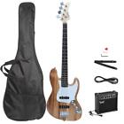 New Wood Glarry Electric Jazz 4 Strings 22 Frets Electric Bass Guitar With Amp