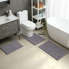 3 Pcs Grey Soft Thick Absorbent Chenille Bathroom Rugs Non Slip Bath Mat Set