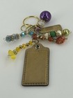 Coach Bag Charm Keychain Boho Beaded Sparkle Leather Tag Key Ring