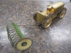 Vintage 1950 s Marx Tin Tractor Litho Wind-up Working  W  Rake Plow Attachment