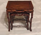 Chinese Rosewood Display Stands Nesting Tables Faux Bamboo Square Pedestal Set 2