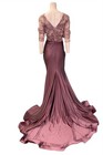 Jessica Angel Long Sleeve Lace Evening Gown In Champagne - Size L