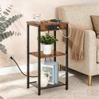 Tall End Table With Charging Station  30 Inch Slim Tall Nightstand  3-tier Na   
