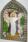 Vintage Die Cut Beistle Easter Cutout Jesus Stained Glass Church Cross 1989