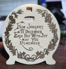 Vintage Celluloid Floral Easel Back Rotating Desk Calendar Tan 