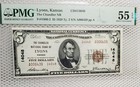 1929  5 National Currency Brown Seal Lyons  Kansas Charter 14048 Pmg 55 Epq Nice