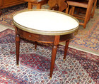 Antique  French Louis Xvi Mahogany Marble Top Bouillotte  Table