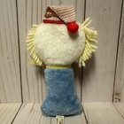 Vintage Eden Clown Baby Rattle Plush White Blue Yarn Hair 7 Inch