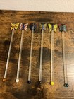 Vintage Lot Of 6 Butterfly Blown Art Glass Swizzle Stir Cocktail Sticks