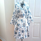 New Lauren Ralph Lauren Satin Wrap Robe L  Xl White   Blue Paisley Print Pockets
