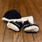 Handmade Crochet Baby Infant Unisex Navy Blue White Hat Booties Classic Vintage