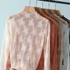 Lady Sheer Floral Lace T Shirt Top Mock Neck Long Sleeve Pullover Blouse Tops