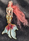 Judy Orr Rare Handmade hand Painted Porcelain Red Mermaid With Moving Tail