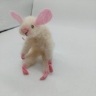 Needle Felted Mouse White Pink 6  