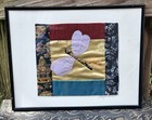 Vtg Textile Silk Fabrics Framed Original Handmade Art Quilt Dragonfly  Signed 