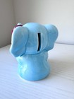 Vintage Ceramic Savings Piggy Bank - Blue Elephant With Burgundy Glasses