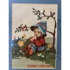 Vintage Hummel Style Needlepoint Framed Art Djecak S Frulom Boy With Flute 12x15