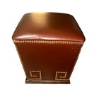 Lee Industries Brown Leather Bongo Ottoman Cube Stool Brass Nailhead Greek 15x15