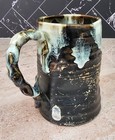 Antique Japanese Sumida Gawa Pottery Black Mug - Kozan Figural Relief Leaf