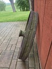 Antique Primitive Metal Farm Implement Tractor Wheels 35  Tall X 4  Wide 14spoke