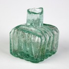 Antique Aqua Ribbed Ink Bottle  Glass Square 2 Pen Ledges Burst Top  Covill 462