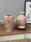 Red Floral Vase Chinese Motif  Ceramic