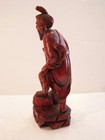 Antique Oriental Asian Hand Carved Wooden Man With Fish And Basket Statue