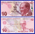 Turkey Turkiye 10 Lira Banknote New Unc World Paper Money Currency Collection