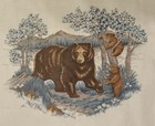 Vintage-cranston native American Wildlife  bear   Cubs   Cotton Fabric 10 x8 5  