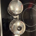 Antique Pair Sterling Silver Lidded Cut Crystal Vanity Jars C 1900