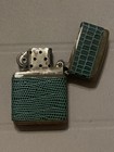 1937-1950 Vintage Zippo Lighter Green Reptile Skin Wrap Bradford Pa Pat 2082695