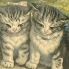 Kittens Grasshopper Framed 1950 s Antique Frame 10 1 2  By 8 1 2  Tiger Signed