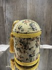 Vintage Tapestry Fabric Covered Storage Sewing Oval Box With Padded Lid   Tassel