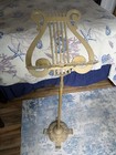 Vintage Brass ornate Metal Lyre Harp Shaped Footed Music Stand height Adjusts