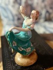 Vintage Art Deco German Porcelain Dancing Lady Figurine In Teal Dress