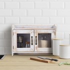 Rustic White Wood Counter Top Storage Cabinet Organizer Shelf Glass Window Do   