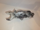 Hand Carved Charging Bull Grey   White Onyx Natural Stone Figurine 9    Long