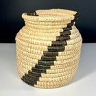 Vintage Hand Woven Coiled Grass Basket Vase 7  Tan Black Boho Southwest Decor