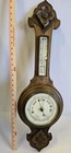 Rare Pollock Antique Victorian Ornate Carved Oak Aneroid Barometer   Thermometer