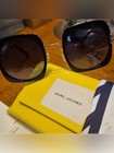 Marc Jacobs Oversized Black Square Sunglasses Gold Trim Full Set - Euc