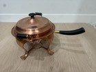 Beautiful Vintage Copper Chafing Dish With Lid  Burner  Stand    Wooden Handles